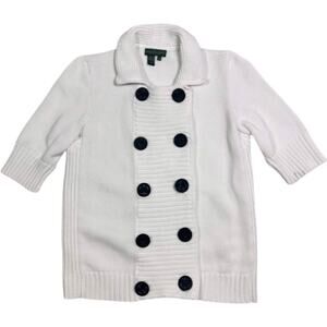 LRL Ralph Lauren White Nautical Double Breasted Knit Sweater Women's M Old Money